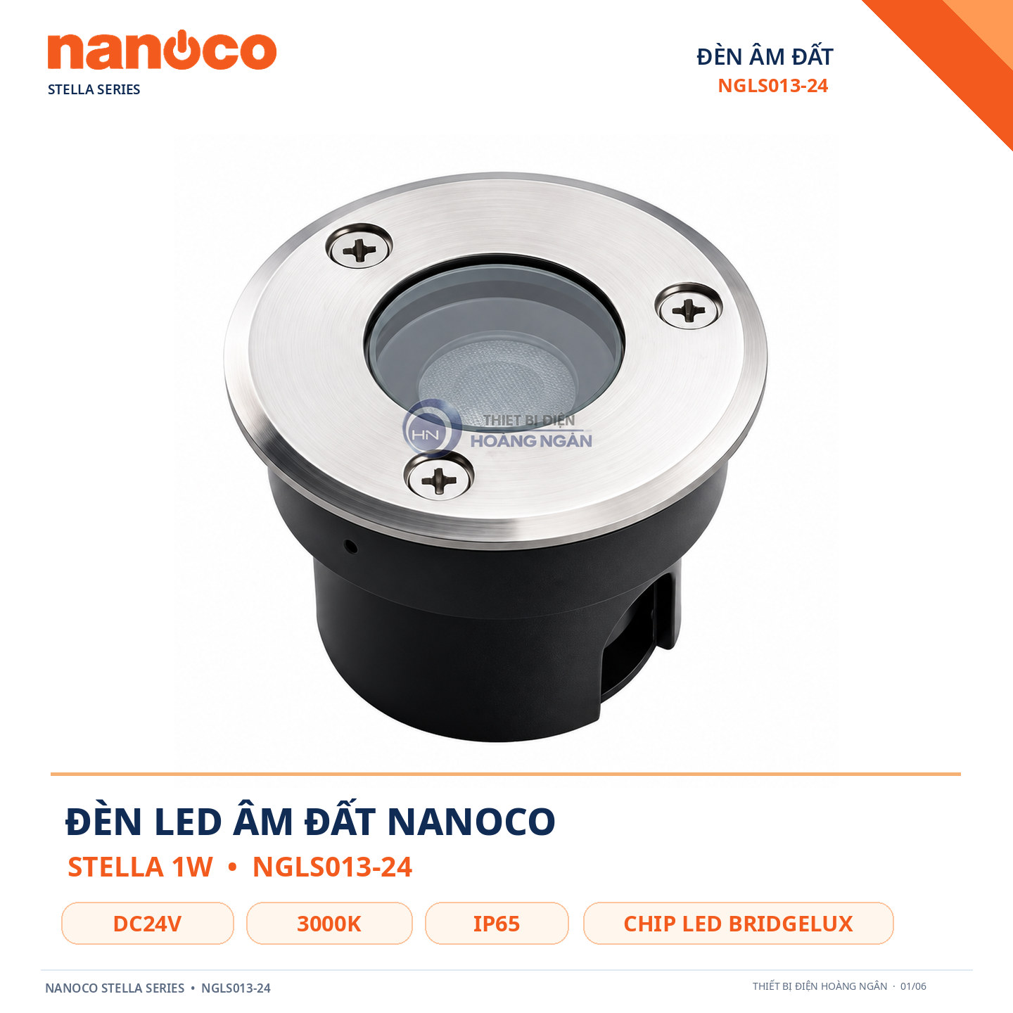 Đèn LED âm đất Nanoco Stella 1W NGLS013-24 DC24V IP65, hình giới thiệu sản phẩm