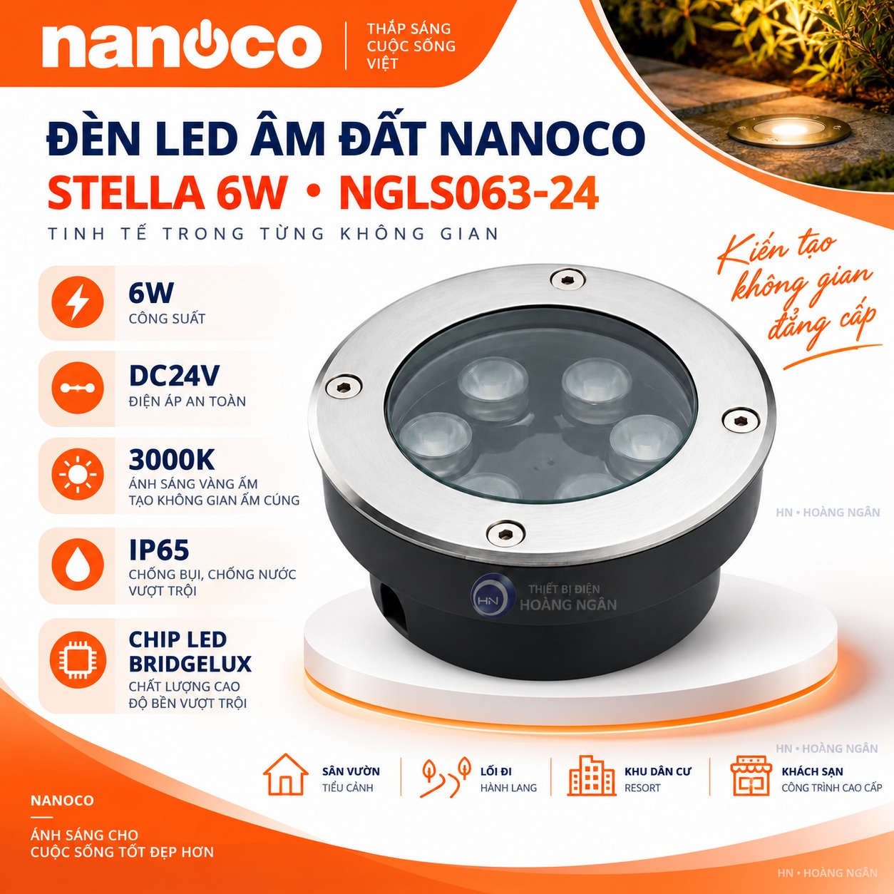 Đèn LED âm đất Nanoco Stella 6W NGLS063-24 DC24V IP65