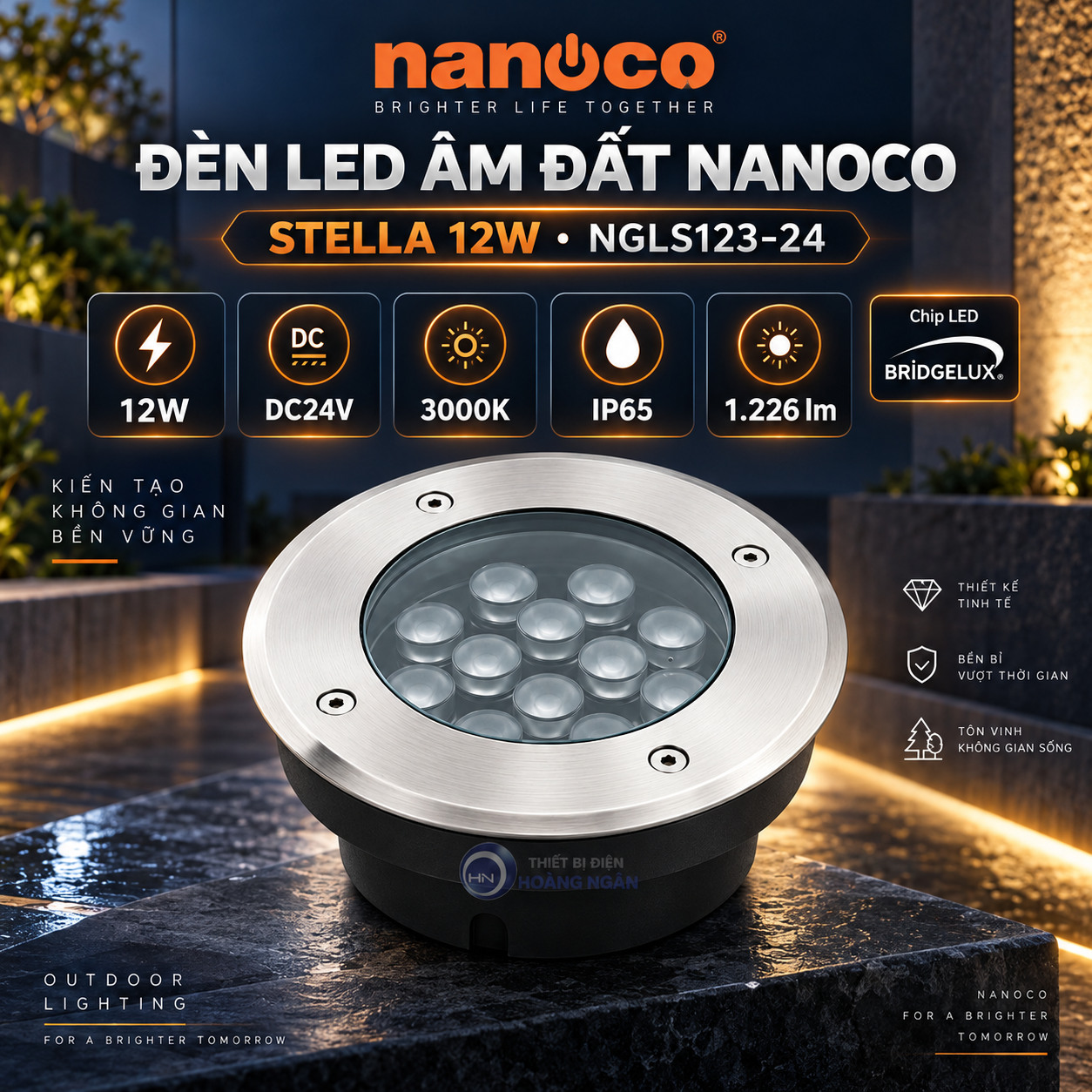 Đèn LED âm đất Nanoco Stella 12W NGLS123-24 DC24V IP65