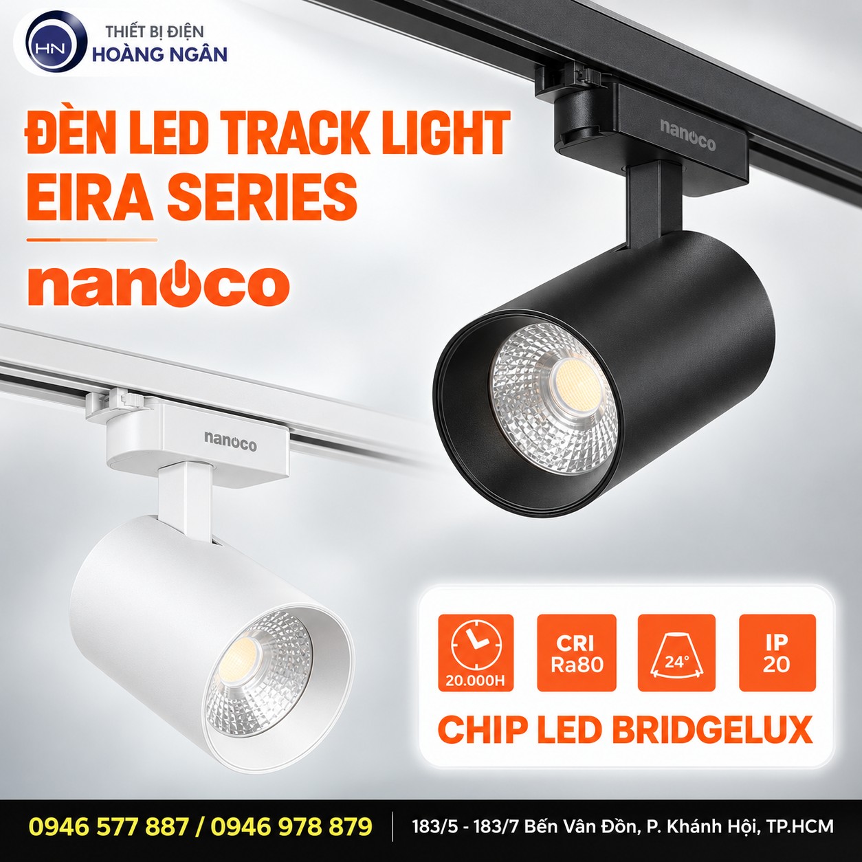 Đèn LED Track Light Nanoco Eira Series thân đen và trắng