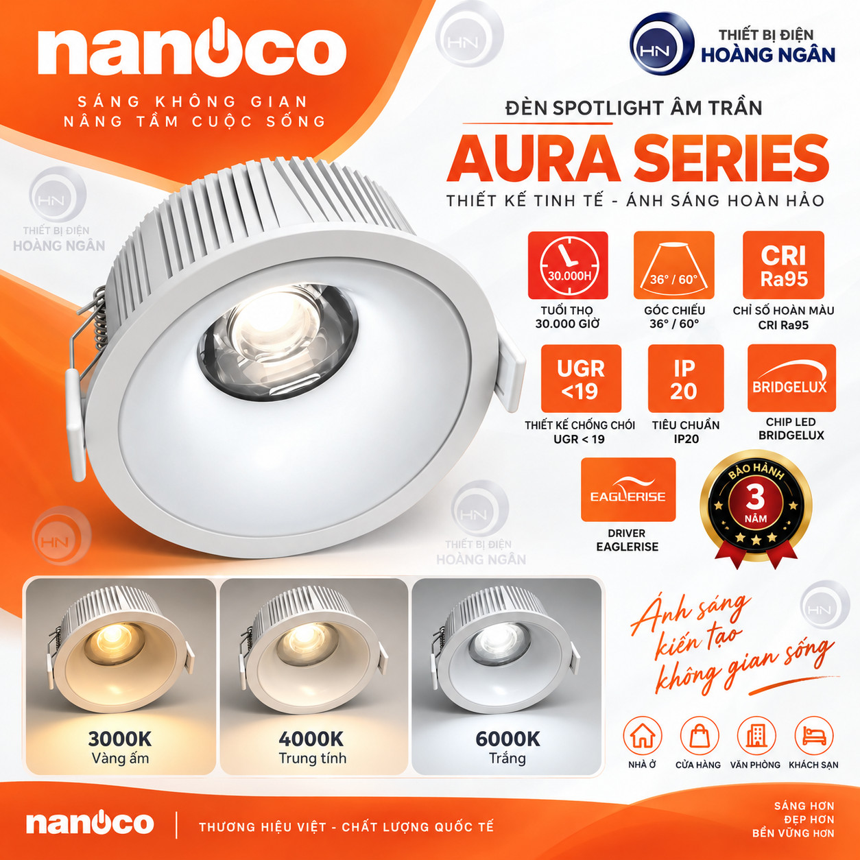 Đèn Spotlight âm trần Nanoco Aura Series và ứng dụng chiếu sáng nội thất