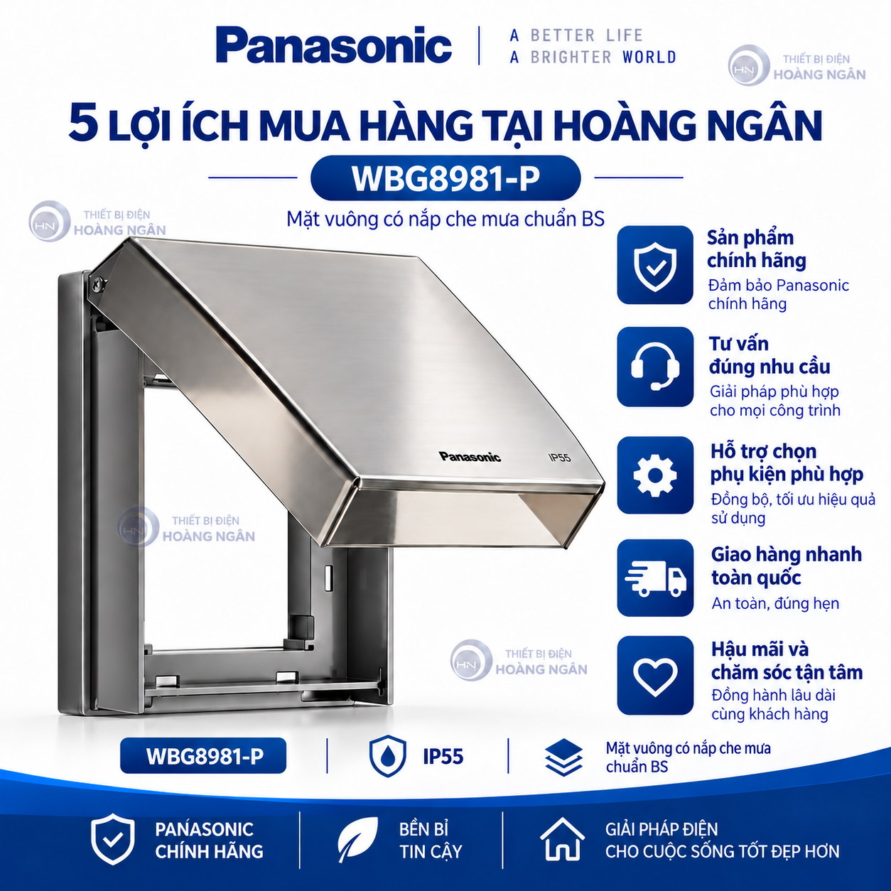 5 lợi ích khi mua mặt che mưa Panasonic WBG8981-P tại Thiết Bị Điện Hoàng Ngân