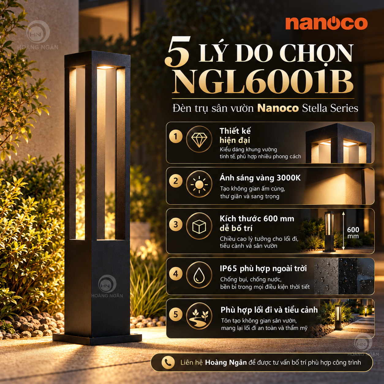 5 lý do chọn đèn trụ sân vườn Nanoco Stella NGL6001B tại Thiết Bị Điện Hoàng Ngân