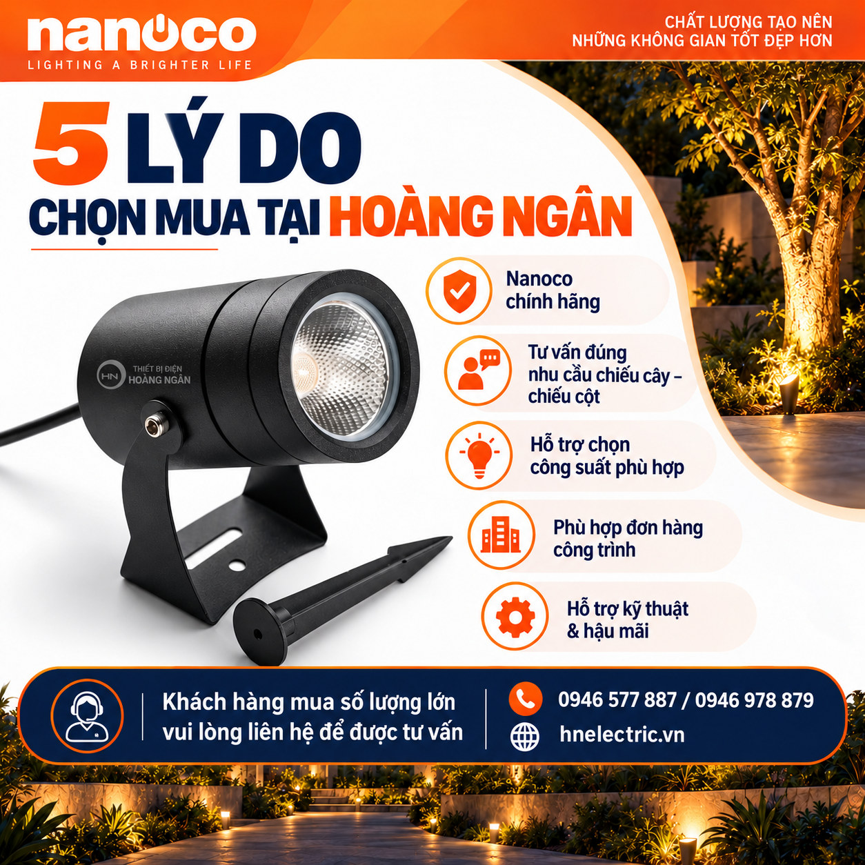 Thiết Bị Điện Hoàng Ngân tư vấn chọn đèn Nanoco và hỗ trợ khách hàng mua cho công trình.