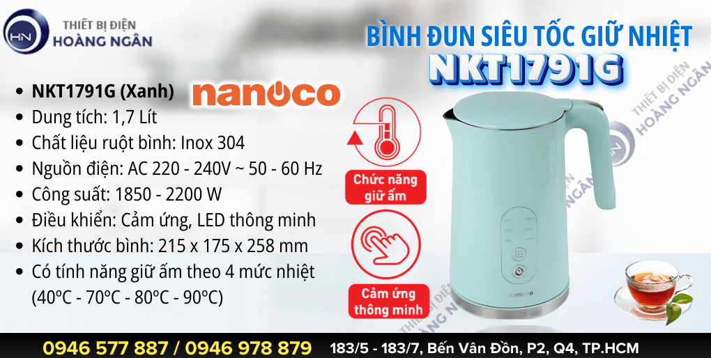 Ấm siêu tốc giữ nhiệt Nanoco NKT1791G