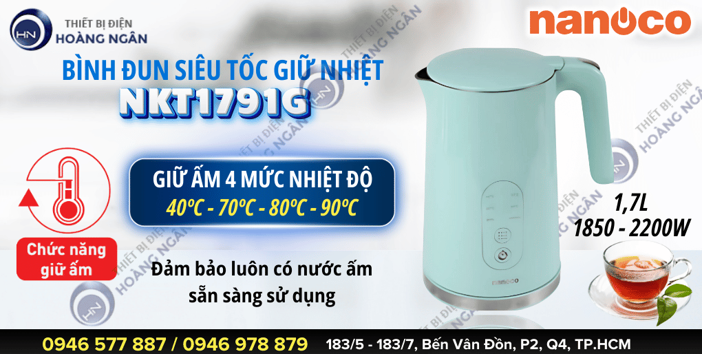 Ấm Siêu Tốc Giữ Nhiệt NKT1791G Nanoco