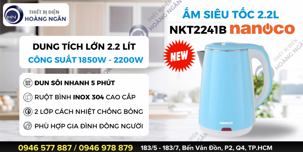 Ấm siêu tốc Nanoco NKT2241B 2.2 lít