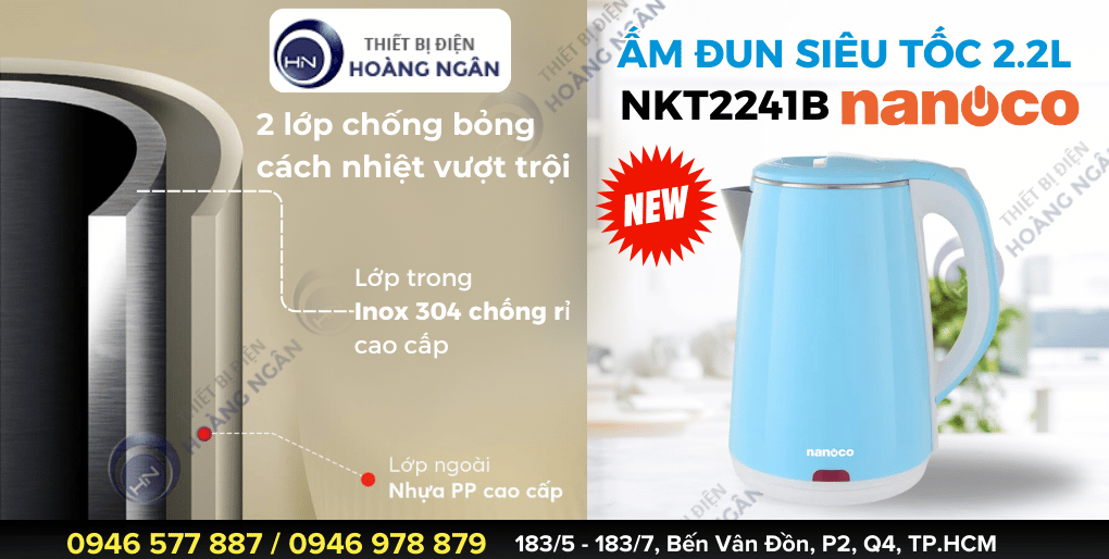 Ấm siêu tốc Nanoco NKT2241B 2.2 lít