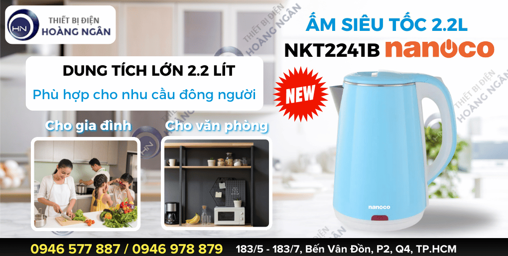 Ấm siêu tốc Nanoco NKT2241B 2.2 lít