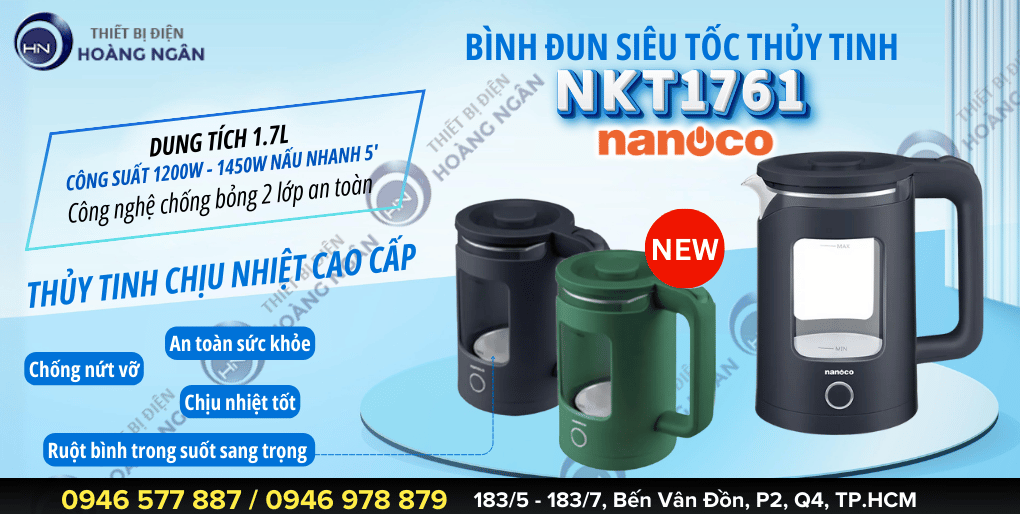 Ấm Siêu Tốc Thủy Tinh NKT1761 Nanoco