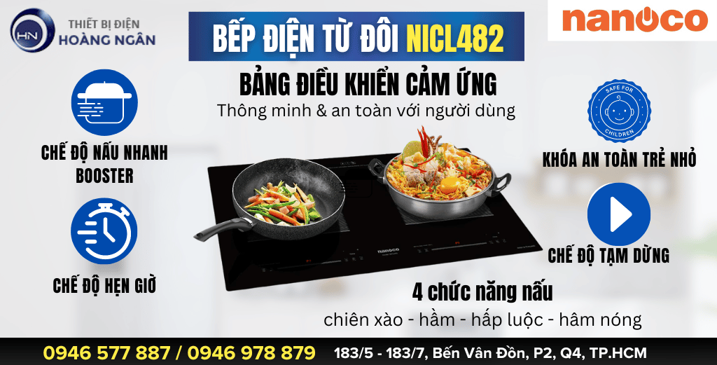 Bảng điều khiển Bếp điện từ đôi Nanoco NICL482