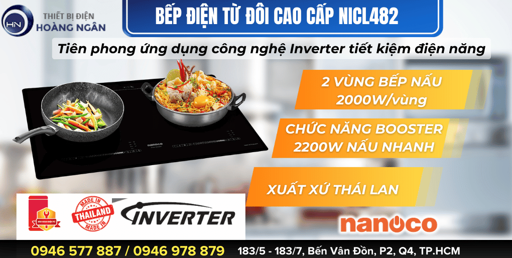 Bếp điện từ đôi Nanoco NICL482 - Công nghệ Inverter tiết kiệm điện