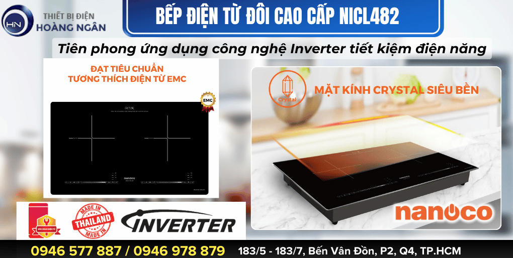 Bếp điện từ đôi Nanoco NICL482 - Công nghệ Inverter tiết kiệm điện