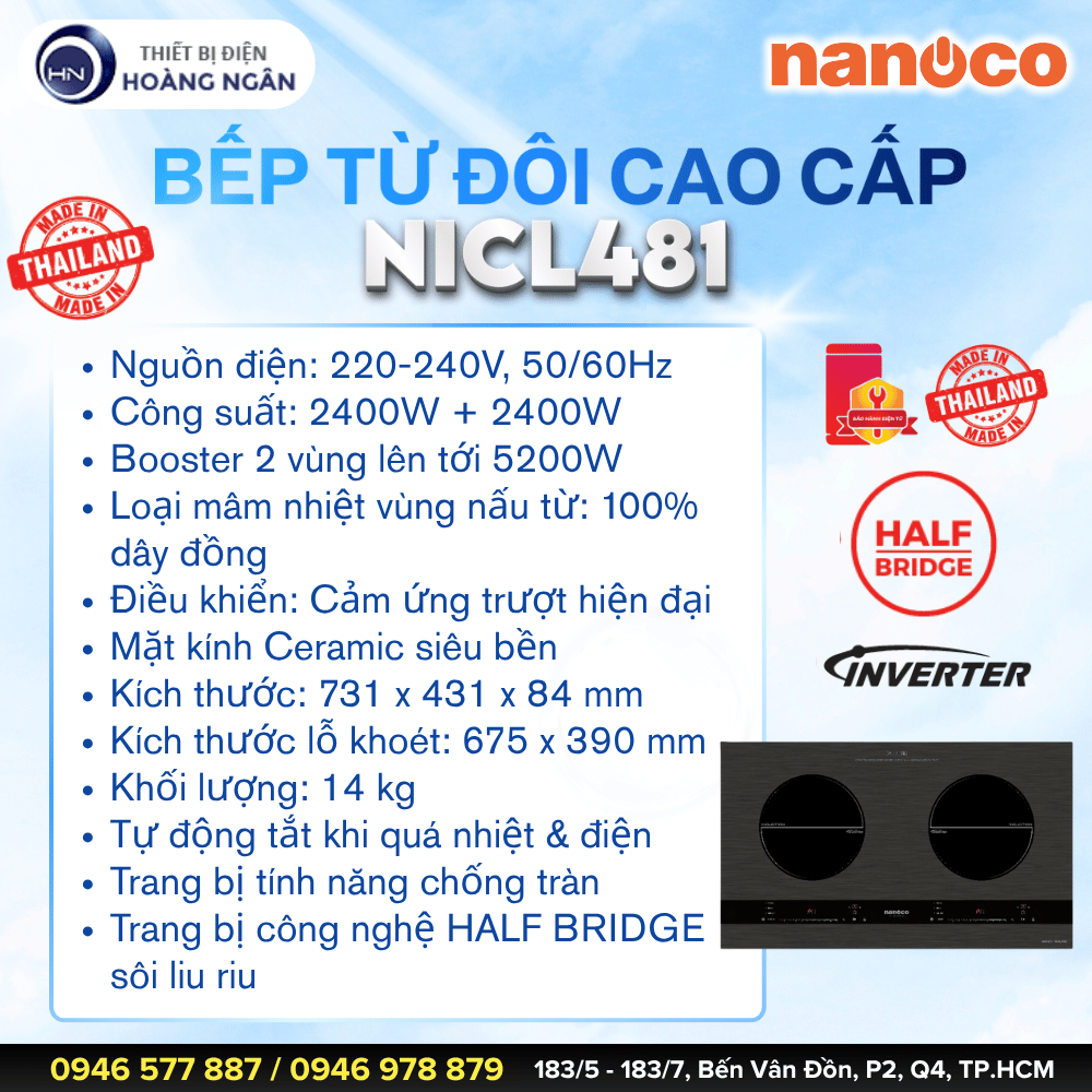 Bếp Điện Từ Đôi Nanoco NICL481