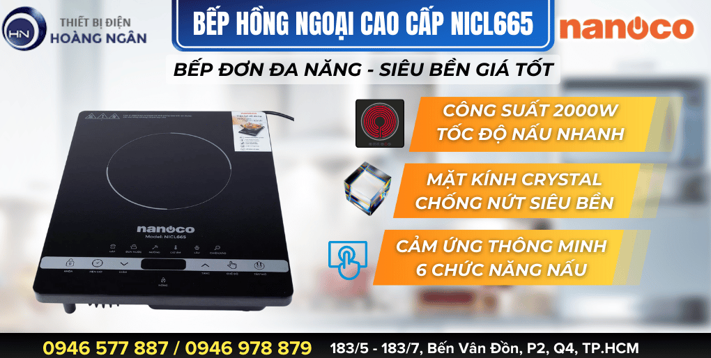 Bếp Hồng Ngoại Đơn Cao Cấp Nanoco NICL665 2000W