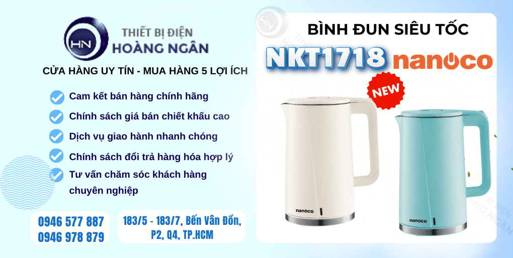 Bình đun siêu tốc Nanoco NKT1718 1.7 lít