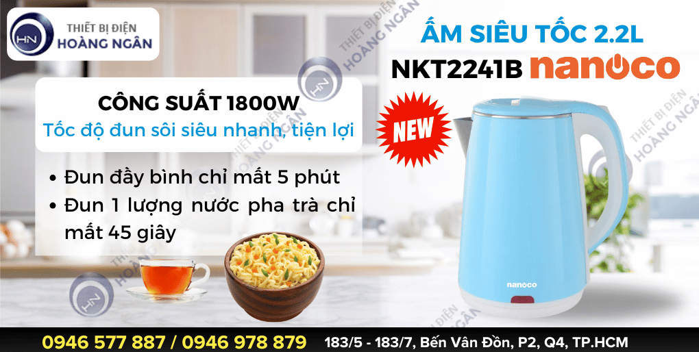 Bình đun siêu tốc Nanoco NKT2241B 2.2 lít