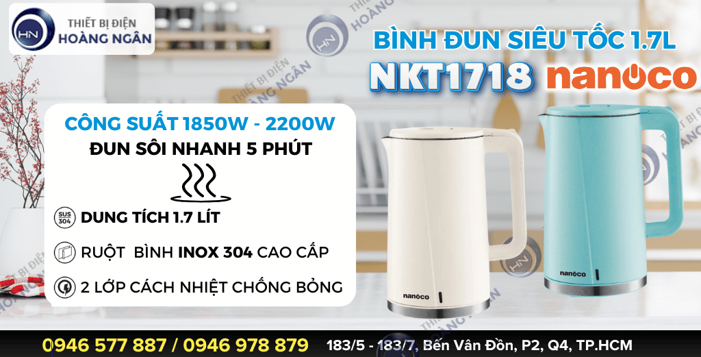 Bình đun siêu tốc Nanoco NKT1718 1.7 lít