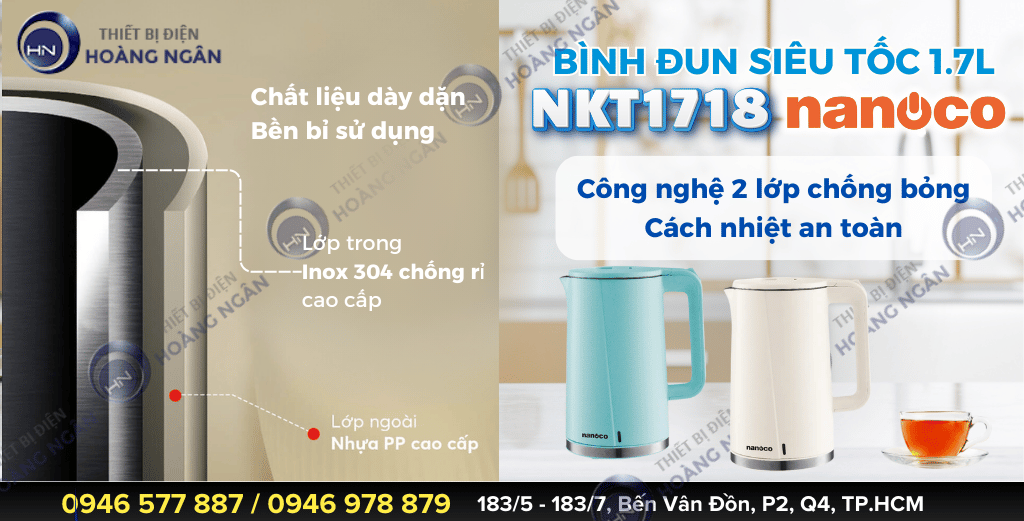 Bình đun siêu tốc Nanoco NKT1718 1.7 lít