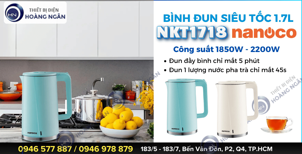 Bình đun siêu tốc Nanoco NKT1718 1.7 lít