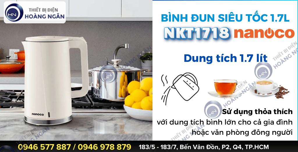 Bình đun siêu tốc Nanoco NKT1718 1.7 lít