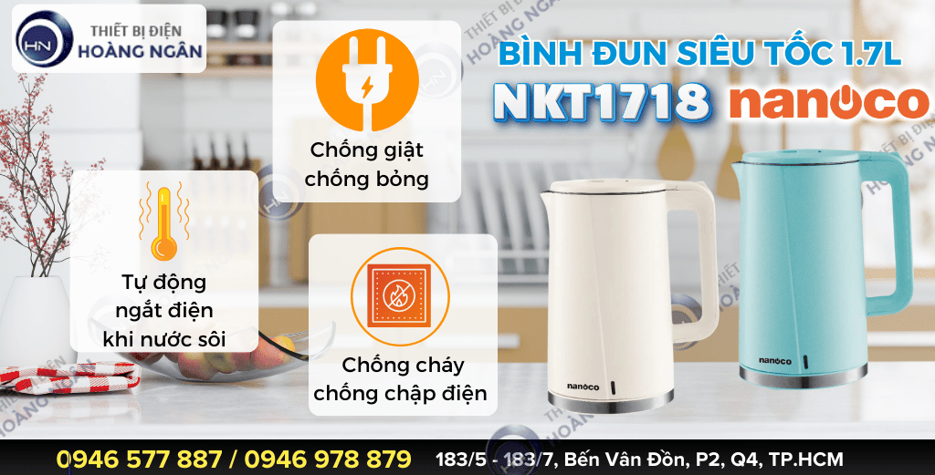 Bình đun siêu tốc Nanoco NKT1718 1.7 lít