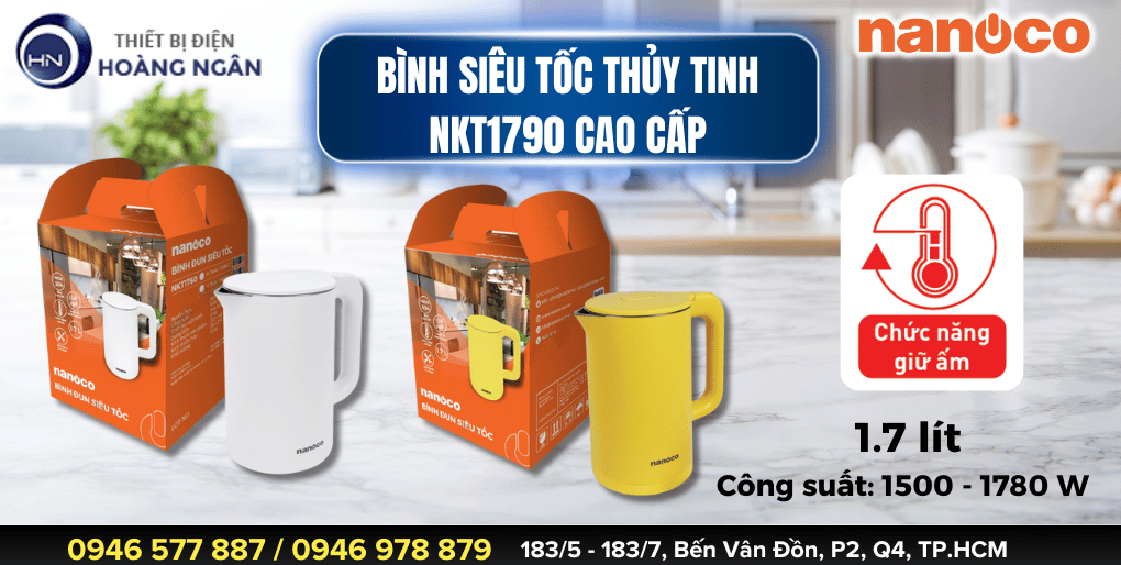 Bình Đun Siêu Tốc Nanoco NKT1750 1.7L bền bỉ