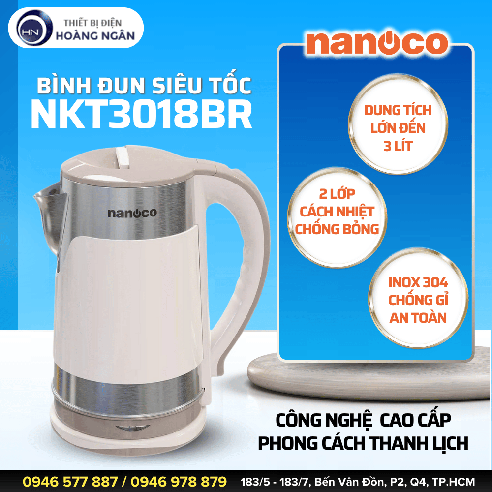 Bình Đun Siêu Tốc Nanoco NKT3018BR 3L