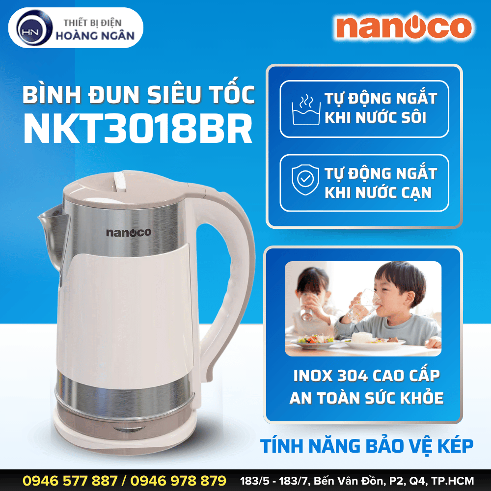 Bình Đun Siêu Tốc Nanoco NKT3018BR 3L