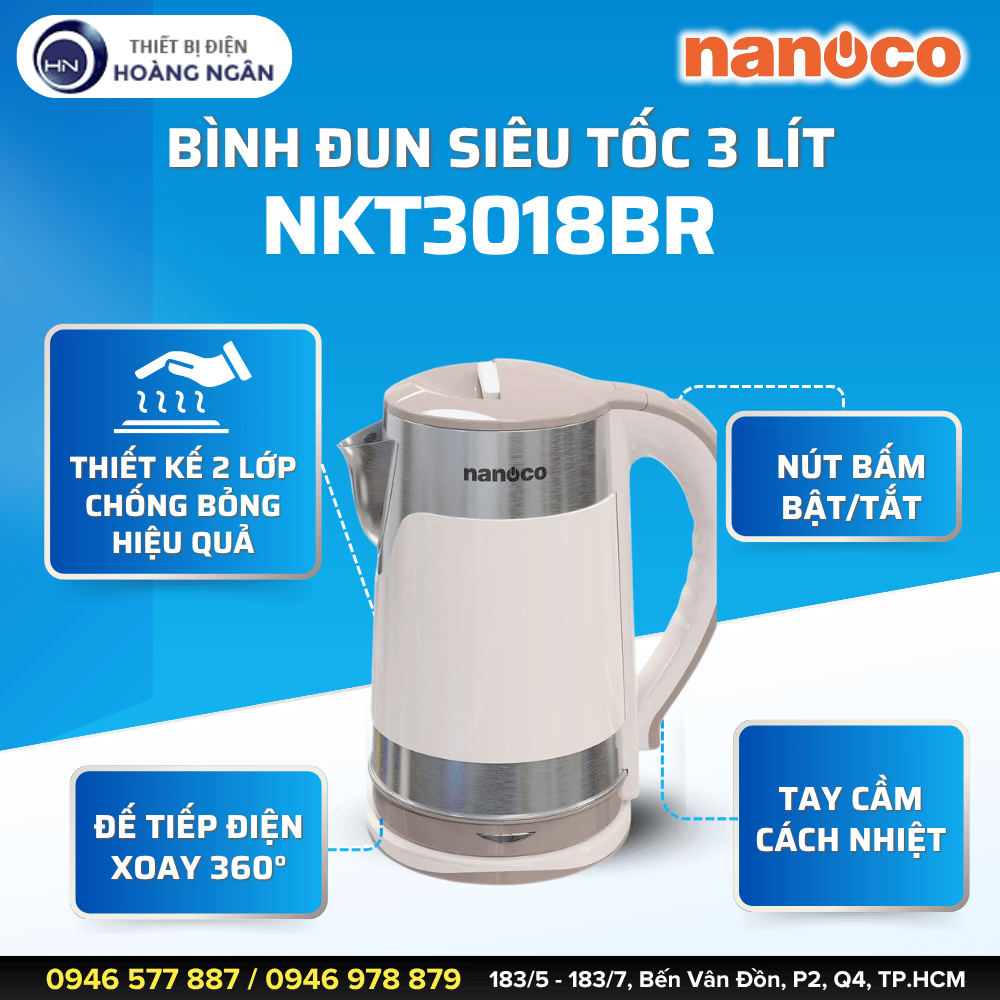 Bình Đun Siêu Tốc Nanoco NKT3018BR 3L