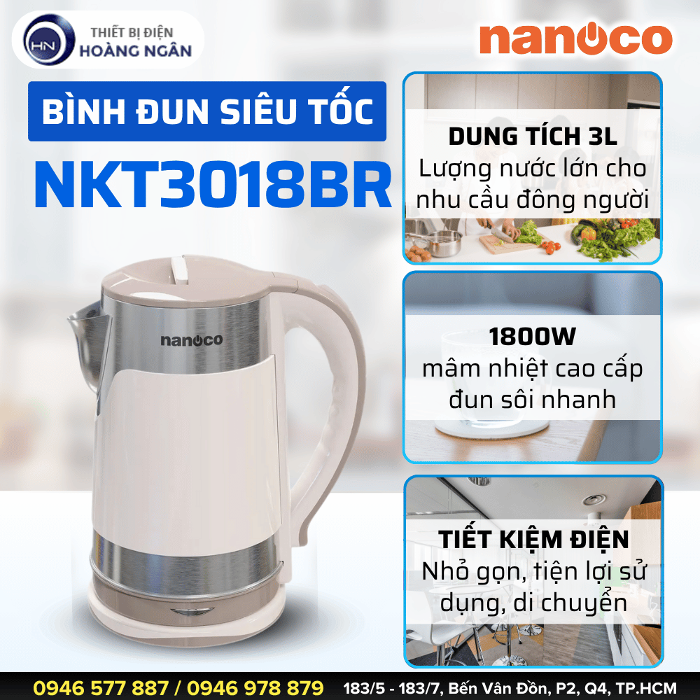 Bình Đun Siêu Tốc Nanoco NKT3018BR 3L