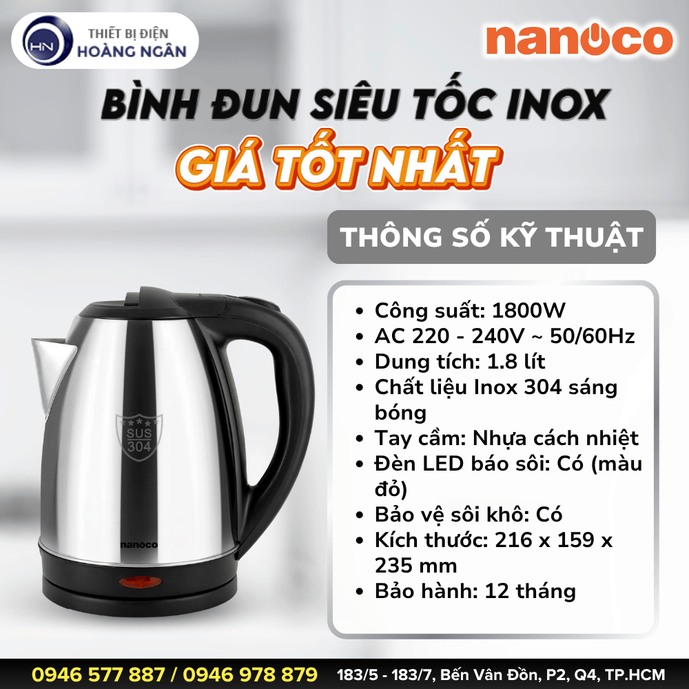 Bình Đun Siêu Tốc Nanoco NKT1886N