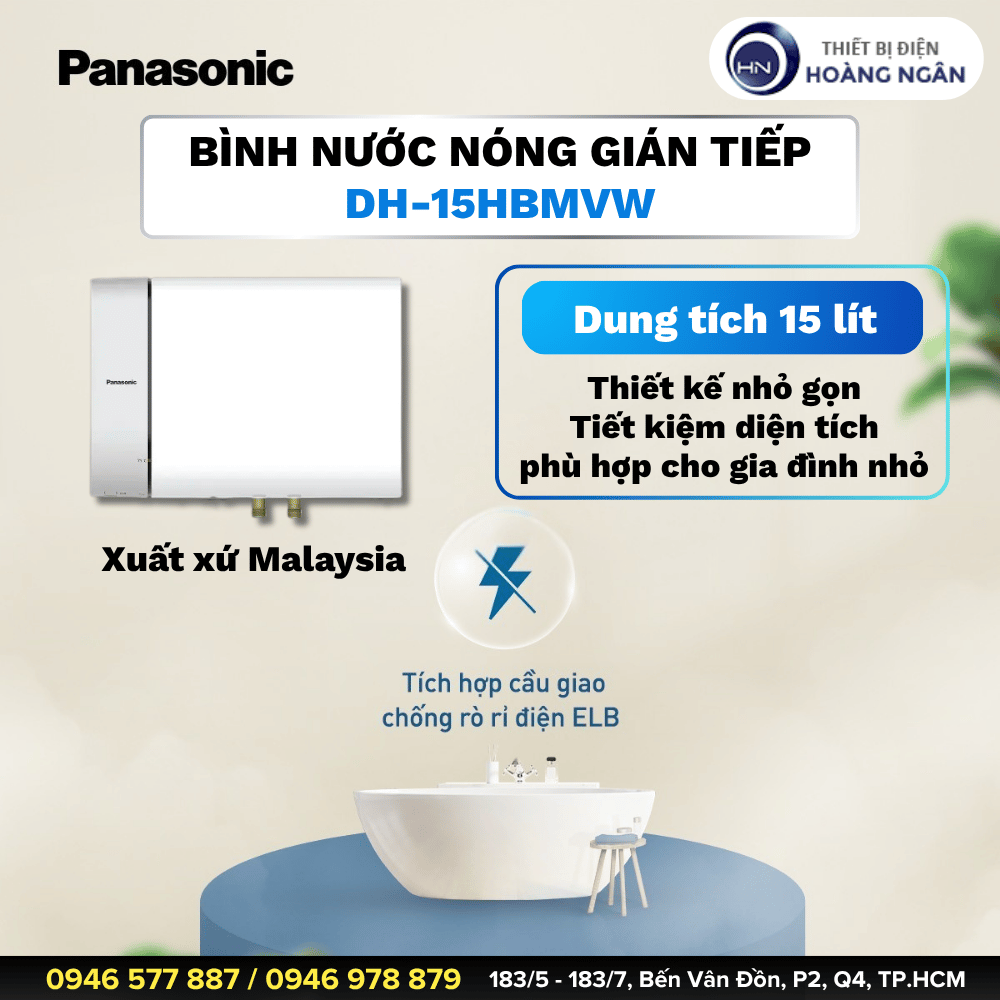 Bình Nước Nóng Gián Tiếp Panasonic DH-15HBMVW - Dung tích 15 lít