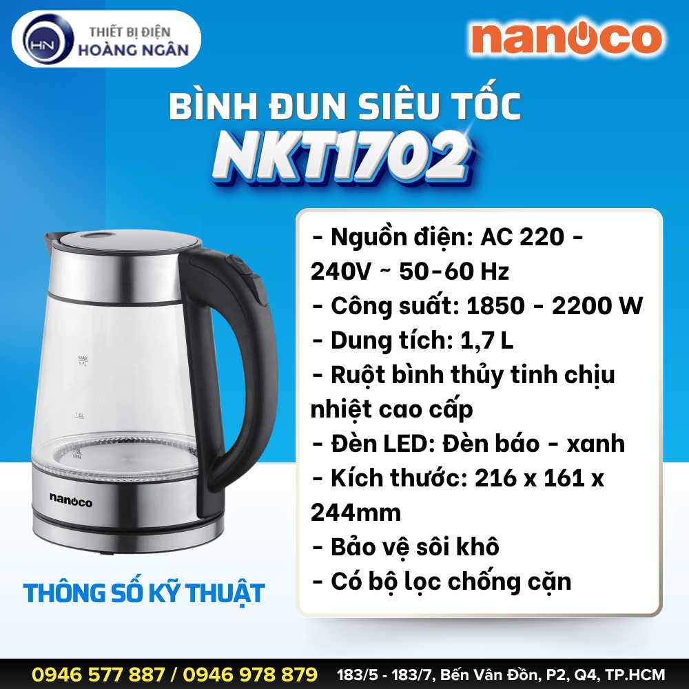 Bình Siêu Tốc Thủy Tinh Nanoco NKT1702