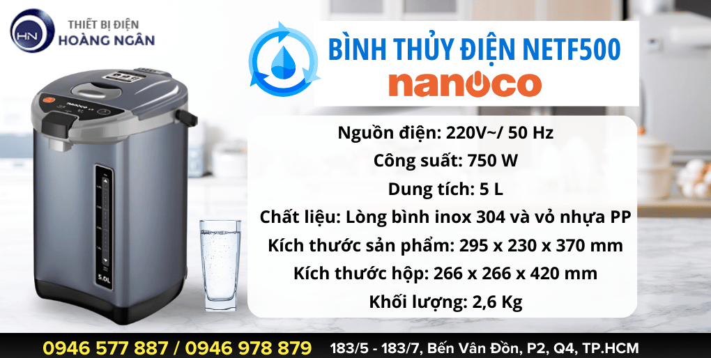 Bình thủy điện 5 lít Nanoco NETF500