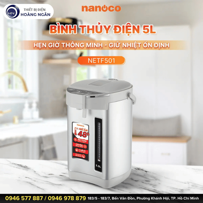 Bình Thủy Điện Màu Trắng Nanoco NETF501 5L - 1600W