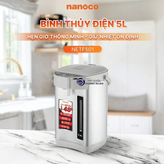 Bình Thủy Điện Màu Trắng NETF501 5L - 1600W Nanoco