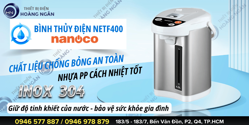 Bình Thủy Điện Nanoco NETF400 – Dung tích 4 lít - kích thước gọn gàng