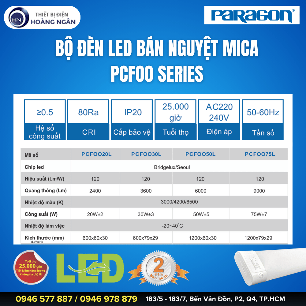 Bộ Đèn LED Bán Nguyệt Mica Paragon PCFOO Series
