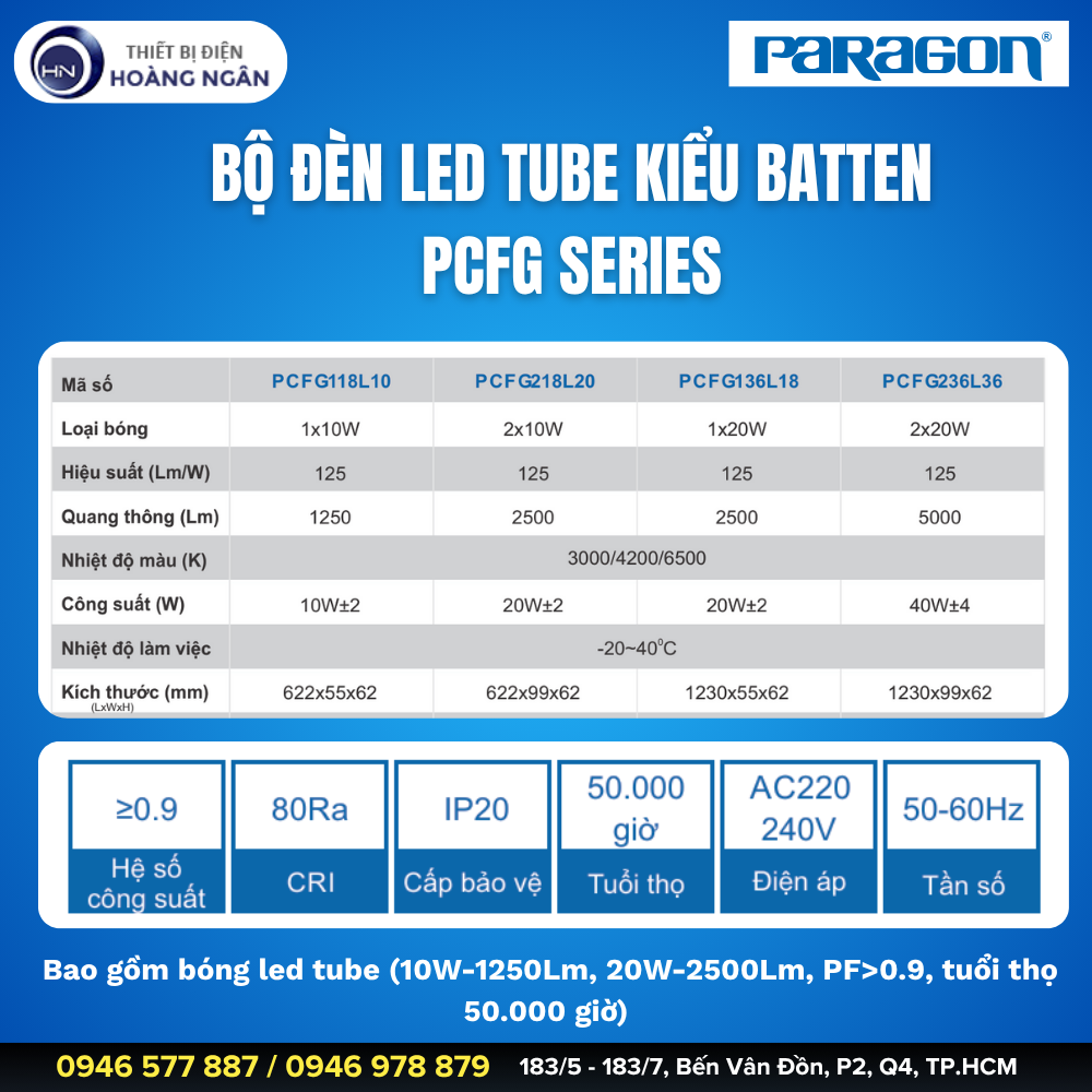Bộ Đèn LED Tuýp kiểu Batten Paragon PCFG Series