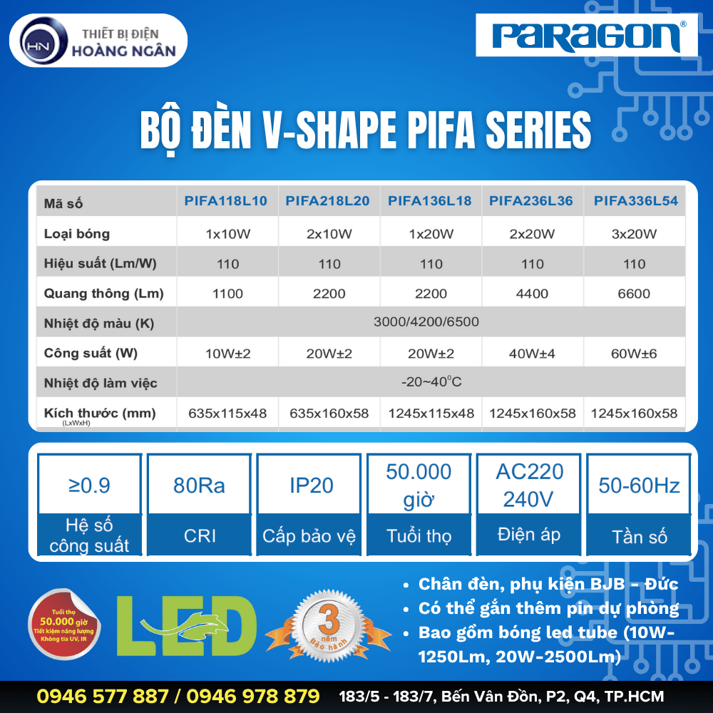 Bộ Đèn Tuýp LED V-Shape Paragon PIFA Series