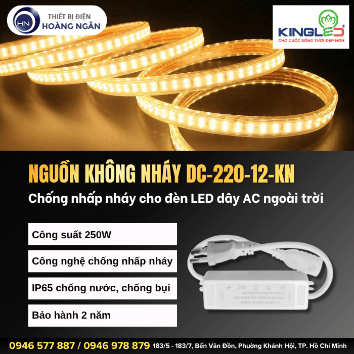 Bộ Nguồn Đèn LED Dây AC KingLED DC-220-12-KN
