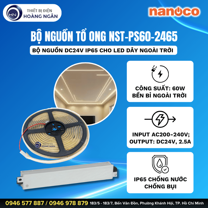Bộ nguồn LED dây DC24V Nanoco NST-PS60-2465