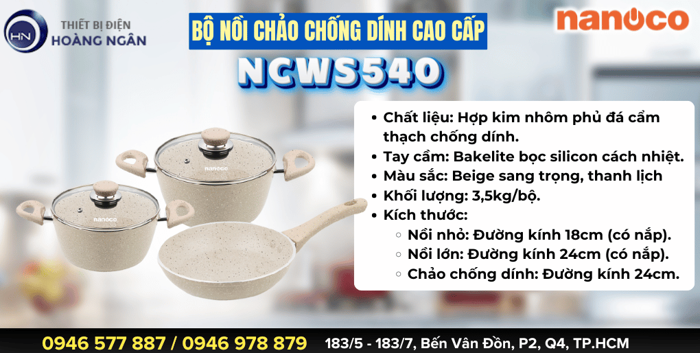 Bộ Nồi Chảo Chống Dính Nanoco NCWS540