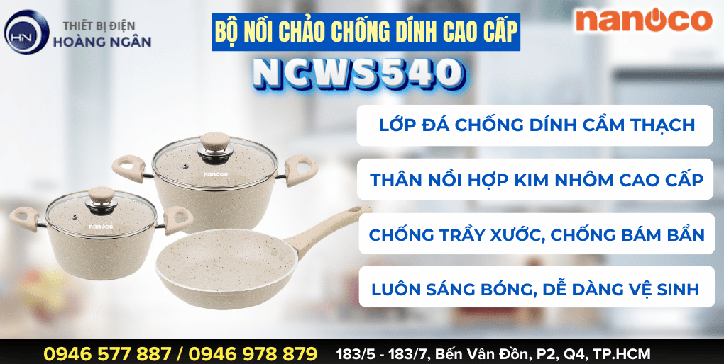 Bộ Nồi Chảo Chống Dính Nanoco NCWS540