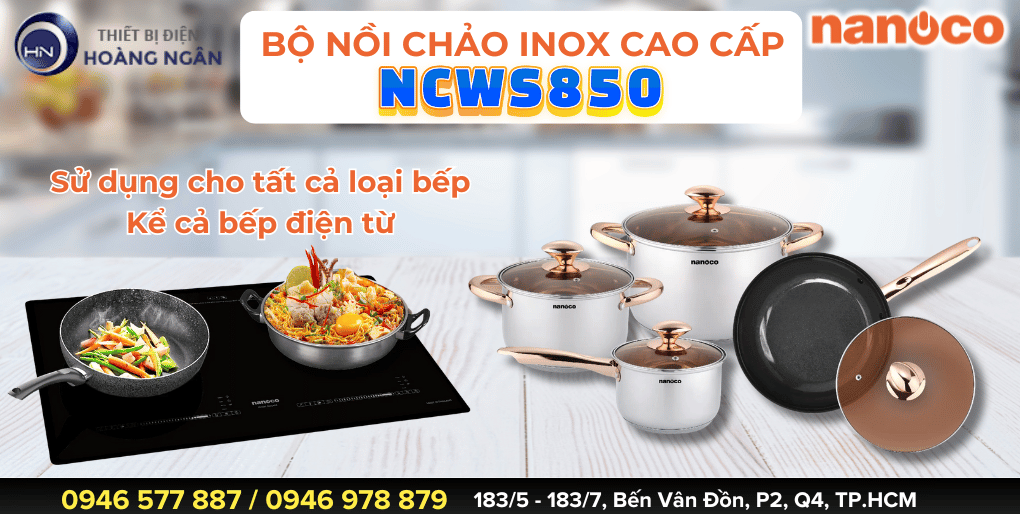 Bộ Nồi Inox 304 NANOCO NCWS850 Cao Cấp - Chất liệu an toàn - Kiểu dáng sang trọng