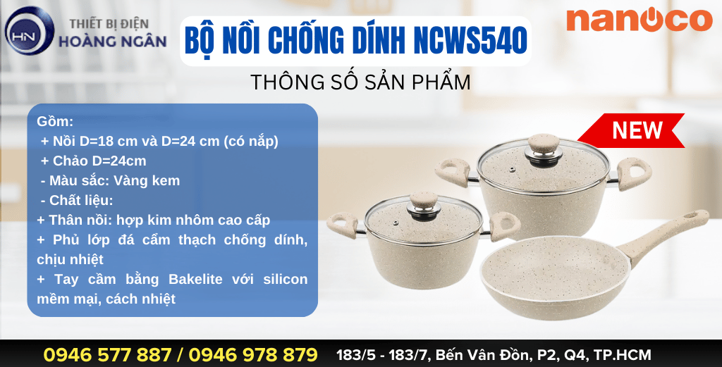 Bộ Nồi Nhôm Phủ Đá NCWS540 Nanoco 