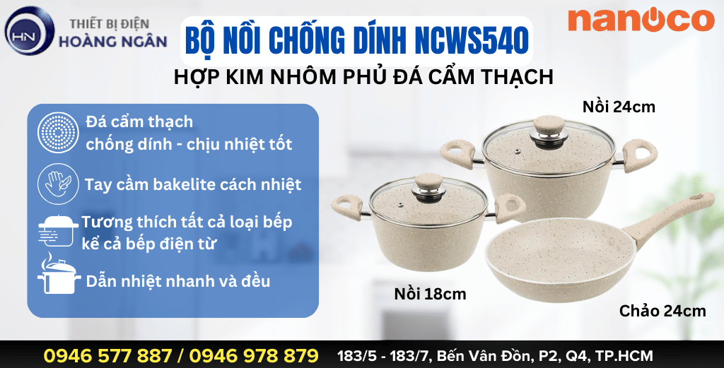 Bộ Nồi Nhôm Phủ Đá NCWS540 Nanoco 