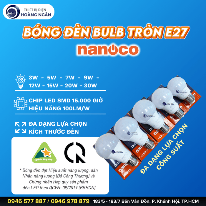 Bóng Đèn LED Tròn E27 Nanoco