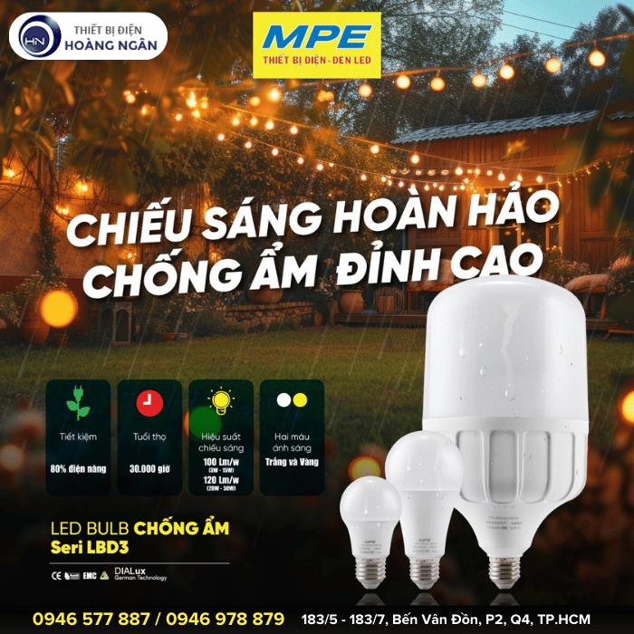 Bóng Đèn LED Bulb Trụ Chống Ẩm E27 MPE  Seri LBD3